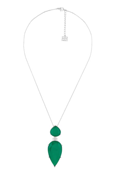 Isharya Pear Cut Emerald Pendant Necklace 
