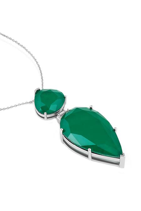 Shop_Isharya_Green Pear Cut Emerald Pendant Necklace _Online_at_Aza_Fashions