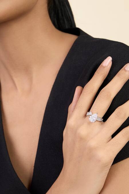 Isharya_Silver Plated Crystals Luxe Solitaire Promise Ring_Online_at_Aza_Fashions