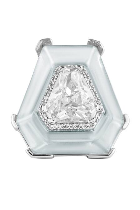 Shop Isharya Silver Plated Crystals Diamond Cut Solitaire Ring at Aza Fashions Shop_Isharya_Silver Plated Crystals Diamond Cut Solitaire Ring_at_Aza_Fashions