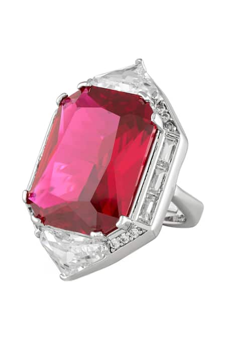Isharya_Red Crystals Ruby Corundum Cocktail Ring_Online_at_Aza_Fashions