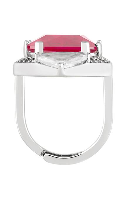 Buy_Isharya_Red Crystals Ruby Corundum Cocktail Ring_Online_at_Aza_Fashions