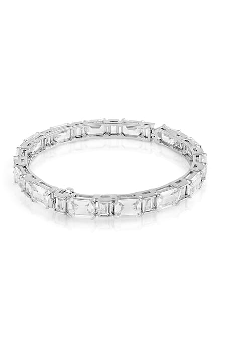 Isharya_Silver Plated Crystals Baguette Hinge Cubic Zirconia Bracelet_Online_at_Aza_Fashions