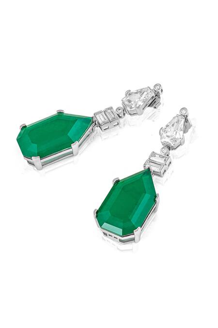 Buy_Isharya_Green Crystals Doublet Dark Emerald Studded Earrings _Online_at_Aza_Fashions