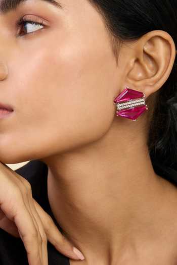 Isharya_Red Crystals, Stones Ruby Corumdum And Tourmaline Studs_Online_at_Aza_Fashions