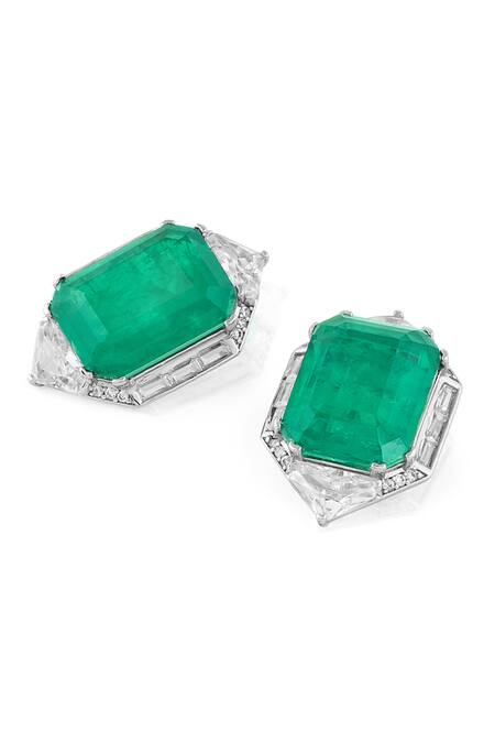 Buy_Isharya_Green Crystals, Stones Doublet Dark Emerald Studs_Online_at_Aza_Fashions