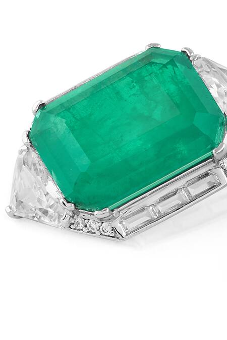 Shop_Isharya_Green Crystals, Stones Doublet Dark Emerald Studs_Online_at_Aza_Fashions