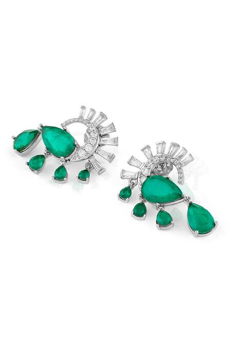 Isharya_Green Crystals, Stones Mor Emerald Statement Studs _Online_at_Aza_Fashions