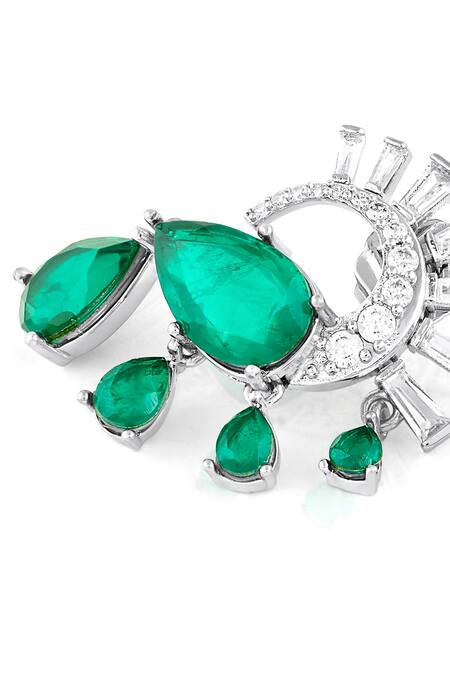 Buy_Isharya_Green Crystals, Stones Mor Emerald Statement Studs _Online_at_Aza_Fashions