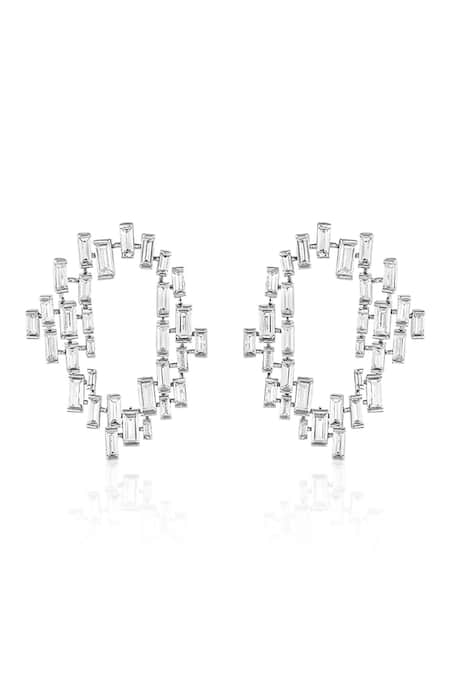 Shop_Isharya_Silver Plated Crystals Abstract Pattern Cz Embellished Studs _at_Aza_Fashions