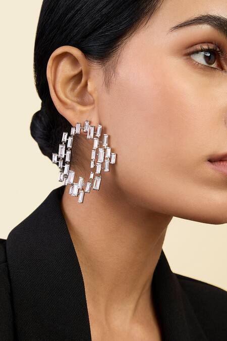Isharya_Silver Plated Crystals Abstract Pattern Cz Embellished Studs _Online_at_Aza_Fashions
