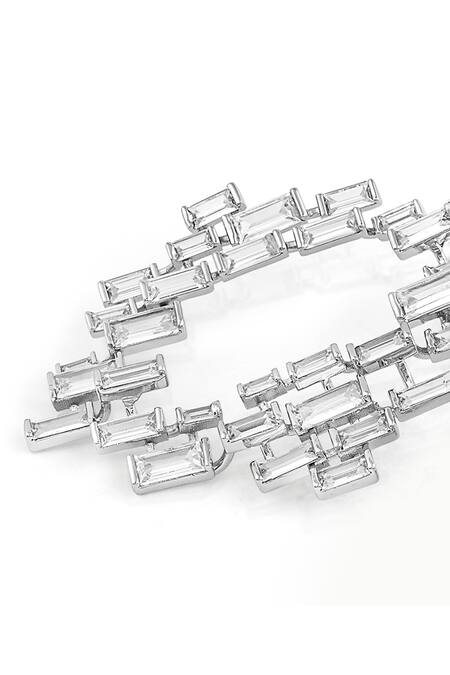 Shop_Isharya_Silver Plated Crystals Abstract Pattern Cz Embellished Studs _Online_at_Aza_Fashions