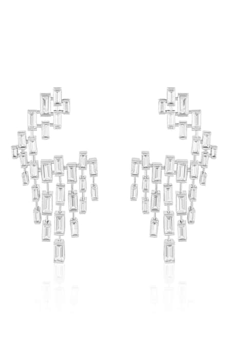 Shop_Isharya_Silver Plated Crystals Abstract Pattern Chandelier Cubic Zirconia Studs _at_Aza_Fashions