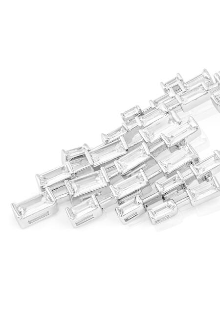 Shop_Isharya_Silver Plated Crystals Abstract Pattern Chandelier Cubic Zirconia Studs _Online_at_Aza_Fashions