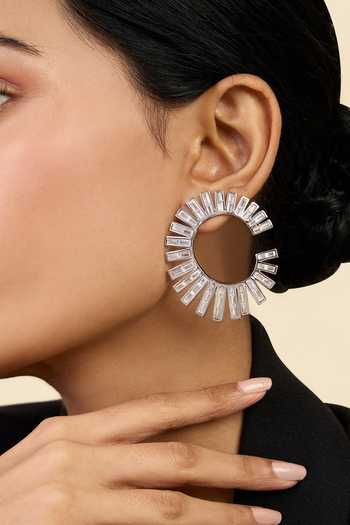 Isharya_Silver Plated Crystals Spiral Orange Peel Studs_Online_at_Aza_Fashions