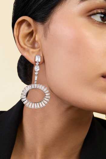 Isharya_Silver Plated Crystals Cz Art Deco Circle Dangler Earrings_Online_at_Aza_Fashions