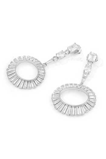 Buy_Isharya_Silver Plated Crystals Cz Art Deco Circle Dangler Earrings_Online_at_Aza_Fashions