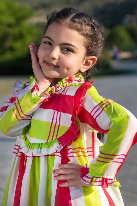 Anaario_Green Organic Cotton Printed Checkered Dress _Online_at_Aza_Fashions