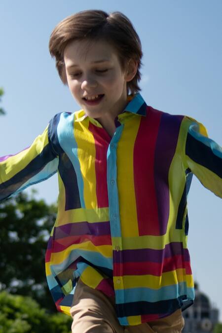 Anaario_Multi Color Organic Cotton Printed Linear Shirt _Online_at_Aza_Fashions