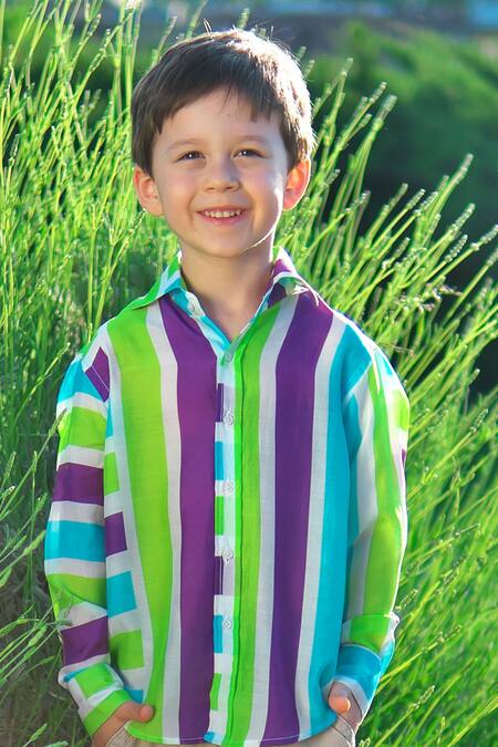 Anaario Multi Color Organic Cotton Printed Stripe Pattern Shirt Online at Aza Fashions Anaario_Multi Color Organic Cotton Printed Stripe Pattern Shirt _Online_at_Aza_Fashions