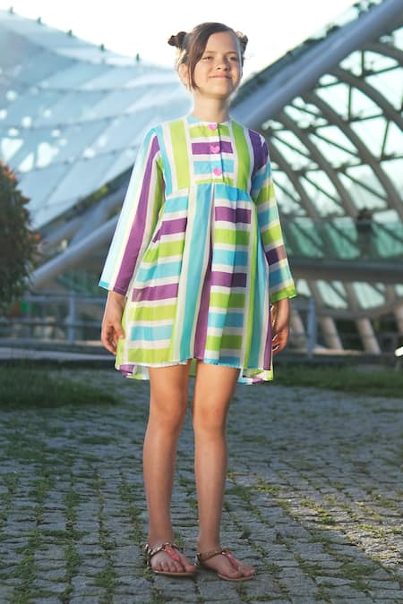 Anaario Multi Color Organic Cotton Printed Stripe Dress 