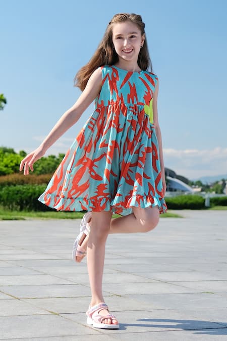 Anaario Blue Organic Cotton Printed Splatter Dress Online at Aza Fashions Anaario_Blue Organic Cotton Printed Splatter Dress _Online_at_Aza_Fashions