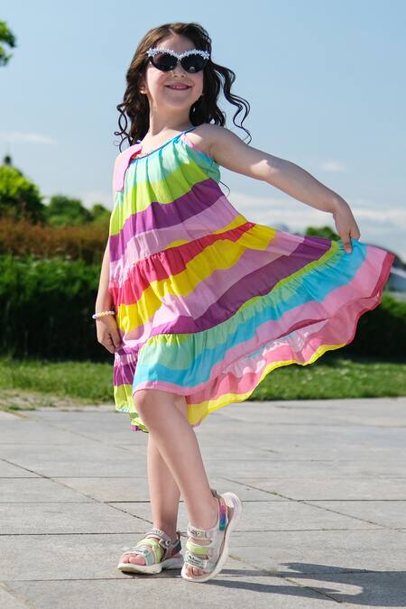 Anaario Multi Color Organic Cotton Printed Stripe Panelled Dress Online at Aza Fashions Anaario_Multi Color Organic Cotton Printed Stripe Panelled Dress _Online_at_Aza_Fashions