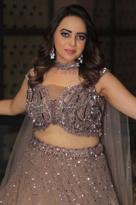 Buy Chaashni By Maansi And Ketan Brown Net Sequins, Pearls, Stones, Cut Cutdana Embroidered Gradient Lehenga Set Buy_Chaashni By Maansi And Ketan_Brown Net Sequins, Pearls, Stones, Cut Cutdana Embroidered Gradient Lehenga Set