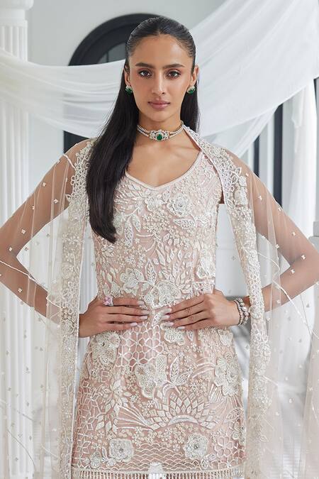 Buy Istya Pink Net Applique, Sequins, Embroidery Polo Collar Floral Kurta Sharara Set Online at Aza Fashions Buy_Istya_Pink Net Applique, Sequins, Embroidery Polo Collar Floral Kurta Sharara Set _Online_at_Aza_Fashions
