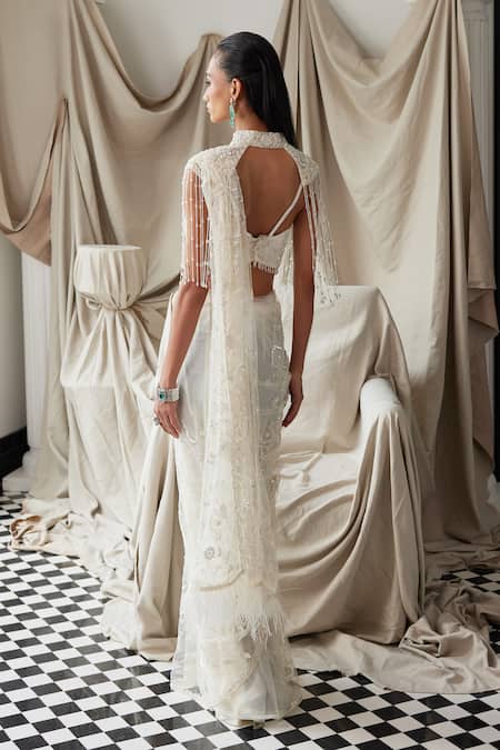 Istya Floral Sequin Embroidered Saree & Cape Set 