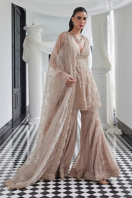 Istya Sequin Embroidered Peplum Kurta Sharara Set 