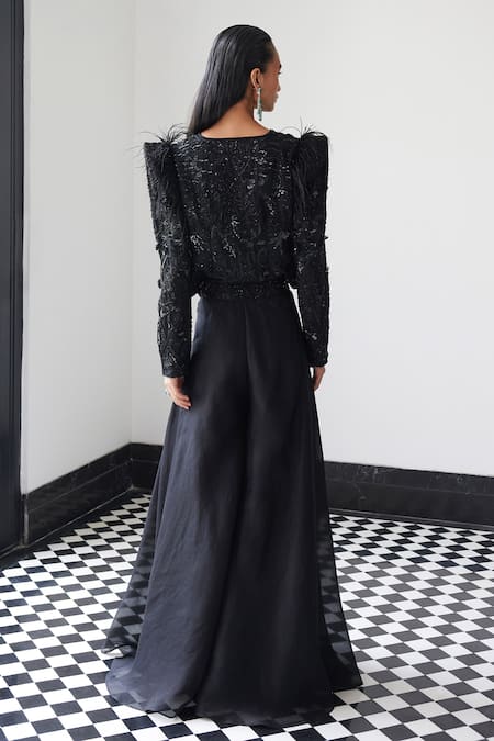 Istya Embroidered Jacket Flared Pant Set 