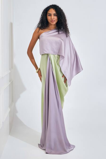 Buy_NA-KA_Purple Modal Asymmetric Solid One Shoulder Drape Gown _Online_at_Aza_Fashions