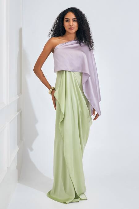 Shop_NA-KA_Purple Modal Asymmetric Solid One Shoulder Drape Gown _Online_at_Aza_Fashions
