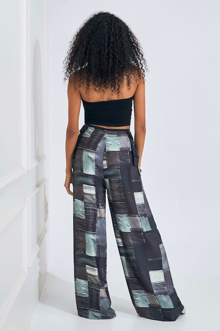 NA-KA Lapel Flap Detailed Crop Top With Printed Pant 