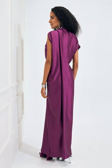 NA-KA Collar Neck Solid Gown 