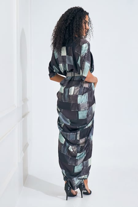 NA-KA Patchwork Print Drape Dress 
