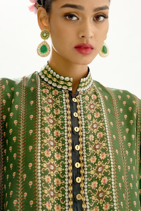 Rajdeep Ranawat_Green Silk, Modal, Satin Ada Paloma Floral Butti Print Anarkali Palazzo Set _at_Aza_Fashions