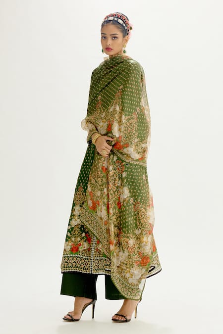 Buy_Rajdeep Ranawat_Green Silk, Modal, Satin Ada Paloma Floral Butti Print Anarkali Palazzo Set 