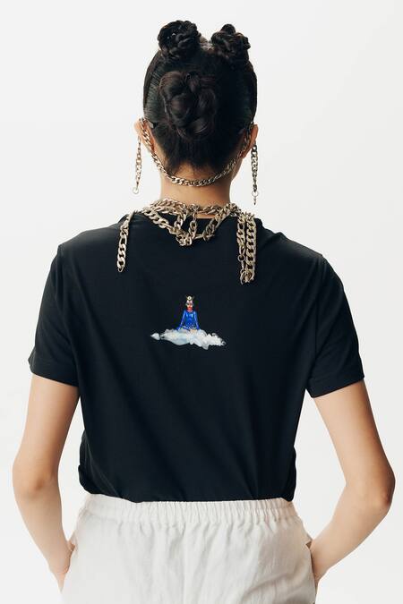 Shop_AK-OK_Black Cotton Round Neck Slogan Print T-shirt _at_Aza_Fashions