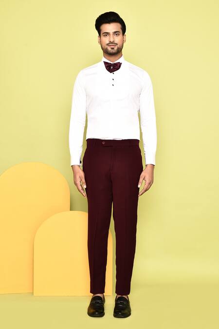Buy_Aryavir Malhotra_Wine Terrycloth, Cotton, Silk Stones Pintuck Work Tuxedo Set_Online_at_Aza_Fashions