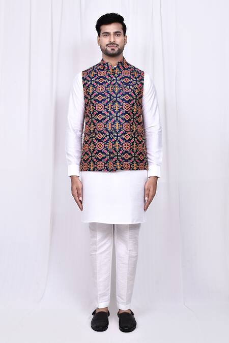 Shop_Arihant Rai Sinha_Multi Color Silk Embroidery Multicolor Geometric Pattern Jacket _Online_at_Aza_Fashions