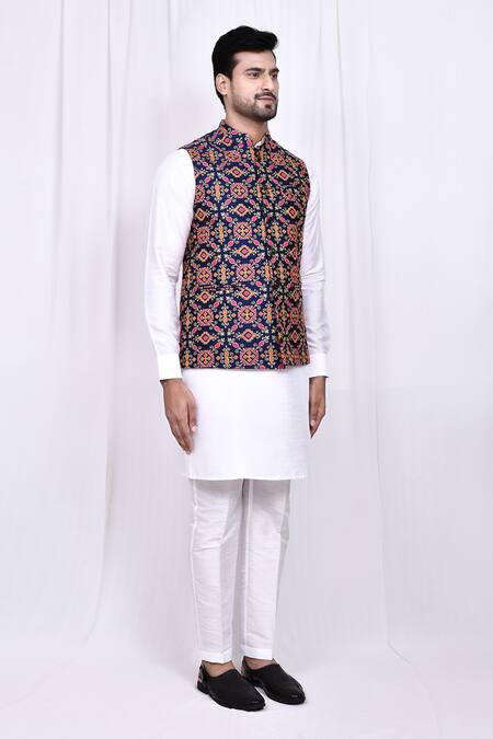 Arihant Rai Sinha_Multi Color Silk Embroidery Multicolor Geometric Pattern Jacket _at_Aza_Fashions