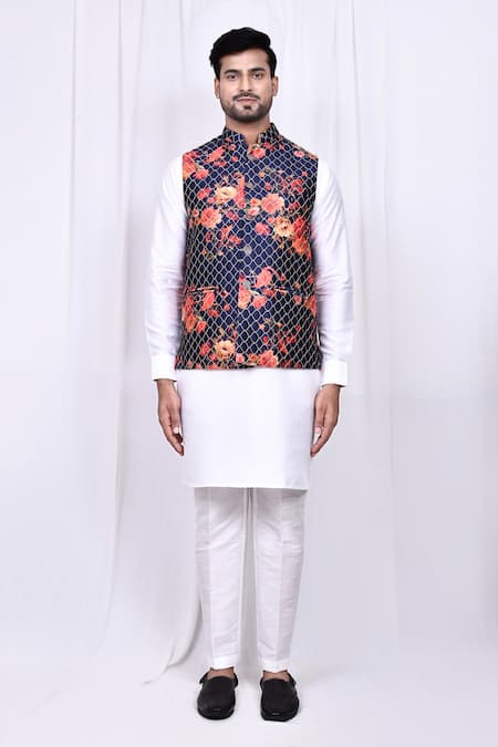Shop_Arihant Rai Sinha_Multi Color Satin, Silk Embroidery Floral Print And Nehru Jacket _Online_at_Aza_Fashions