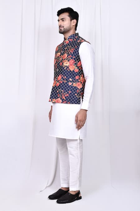 Arihant Rai Sinha_Multi Color Satin, Silk Embroidery Floral Print And Nehru Jacket _at_Aza_Fashions