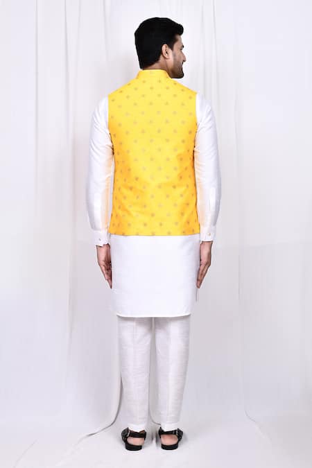 Shop_Arihant Rai Sinha_Yellow Silk Sequins, Embroidery Floral Jacket _at_Aza_Fashions