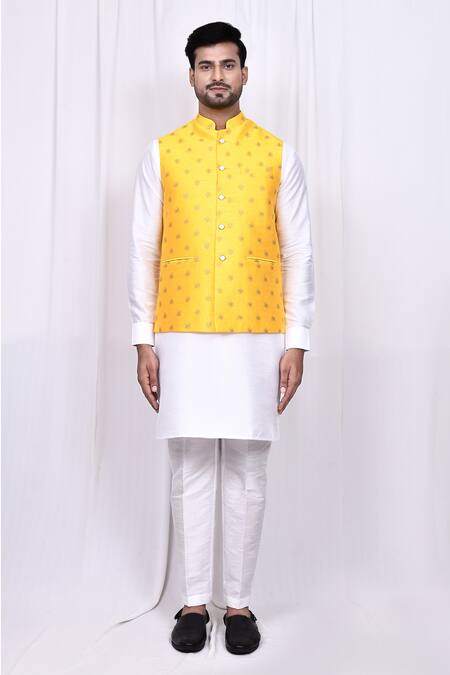 Shop_Arihant Rai Sinha_Yellow Silk Sequins, Embroidery Floral Jacket _Online_at_Aza_Fashions
