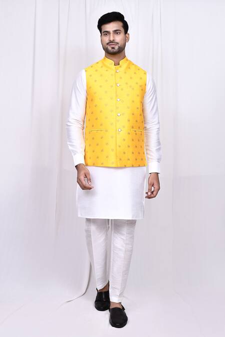 Arihant Rai Sinha_Yellow Silk Sequins, Embroidery Floral Jacket _at_Aza_Fashions