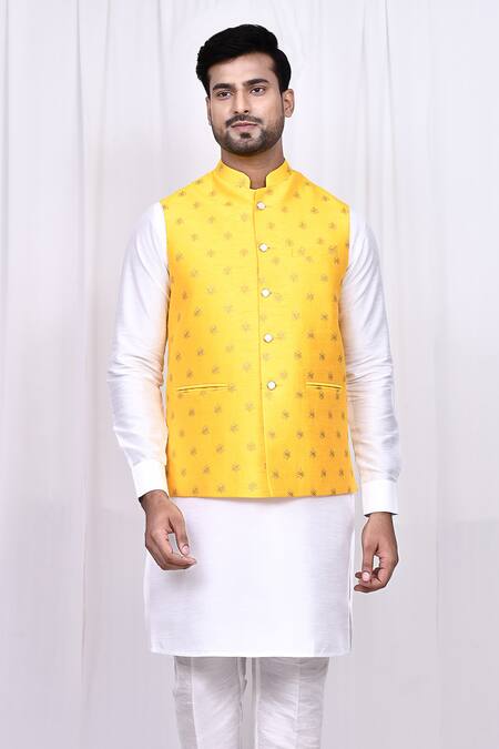 Buy Arihant Rai Sinha Yellow Silk Sequins, Embroidery Floral Jacket Buy_Arihant Rai Sinha_Yellow Silk Sequins, Embroidery Floral Jacket