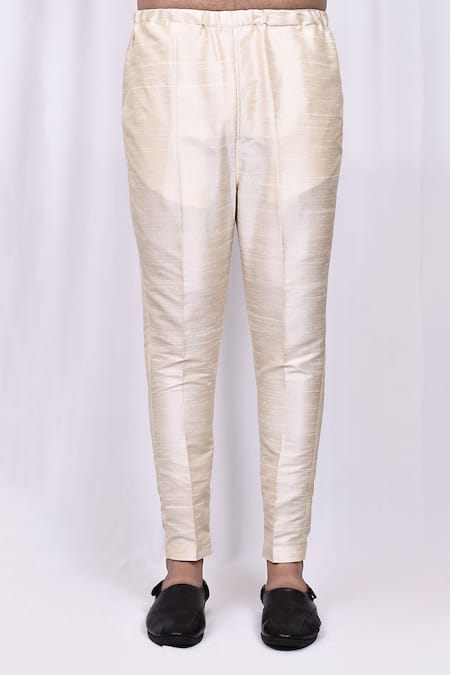 Arihant Rai Sinha_Cream Satin, Silk Embroidery Geometric Pattern Jacket With Kurta Set _Online_at_Aza_Fashions